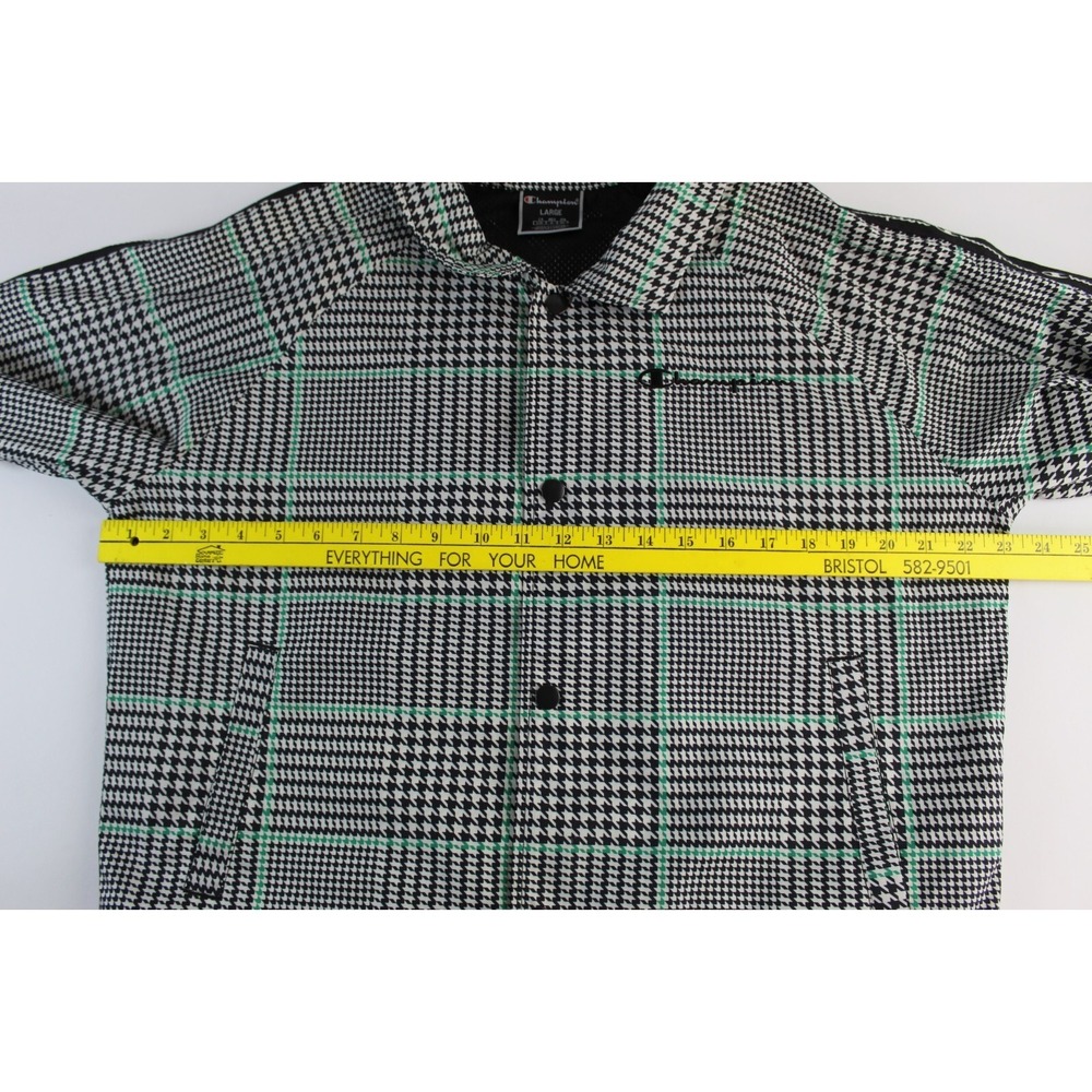 Champion Windbreaker Jacket Women's Large Black Houndstooth Cropped Button Up - Picture 5 of 7